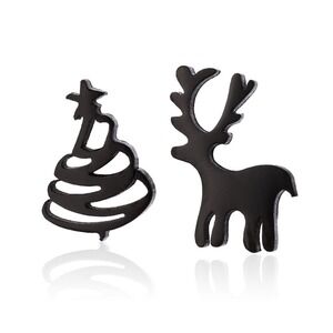 Christmas Tree Reindeer‎ Earrings Stainless Steel Holiday Stud Earrings
